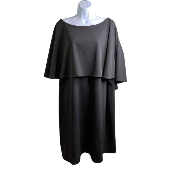 Calvin Klein Black Elegant Cape Overlay Dress Size 22W Minimalist Old Money - Picture 1 of 12